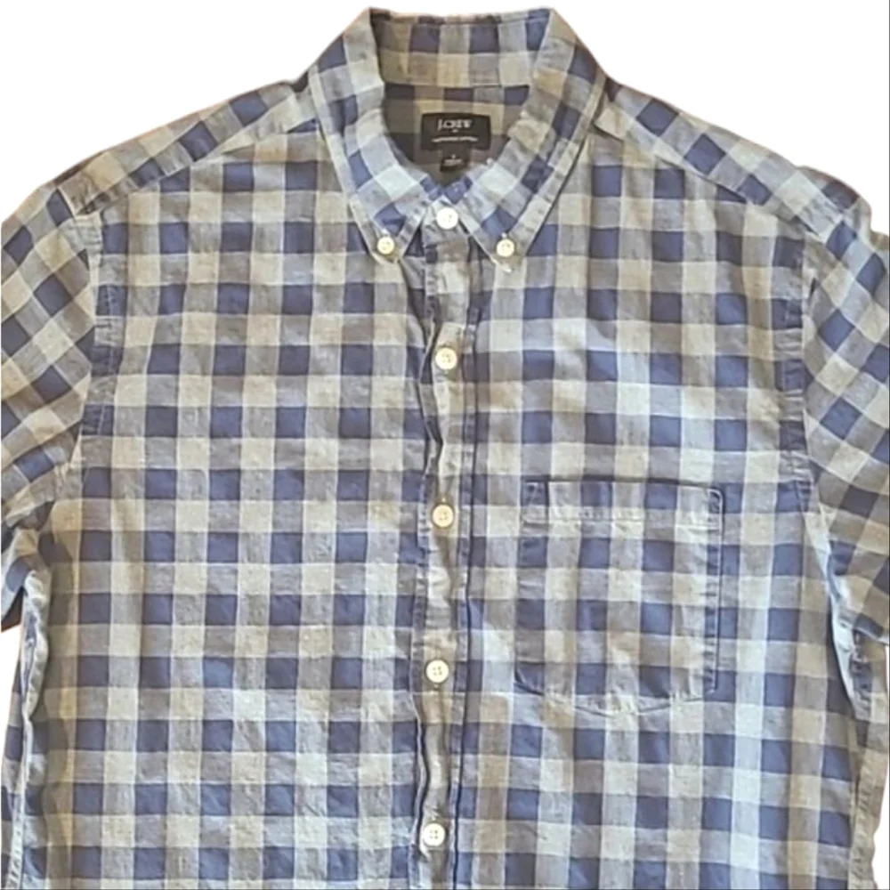 J. Crew Heathered Cotton Plaid Dress Shirt Collared Button Up Checkered Top Sm.